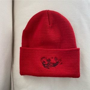 Red Beanie with embroidered fish!